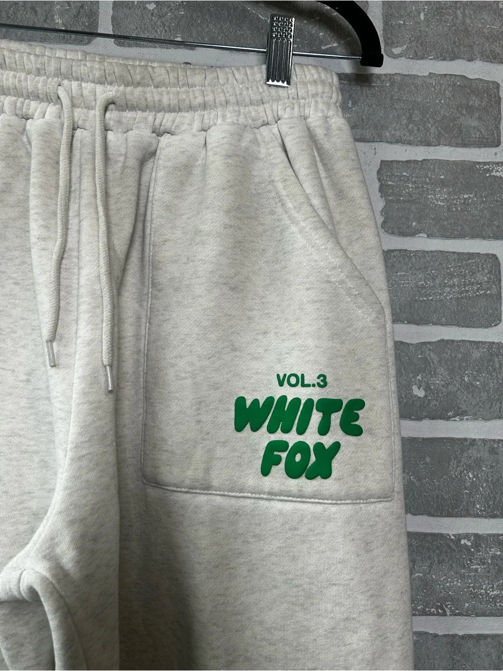 White Fox Vol. 3 Matching Hoodie & Jogger Set Light Gray Green Logo Oversized